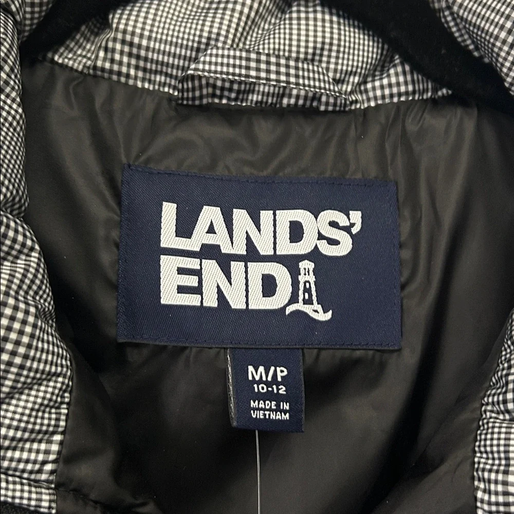 NWT Lands End Black and White Houndstooth Down Puffer Vest  Medium Petite - Picture 5 of 5